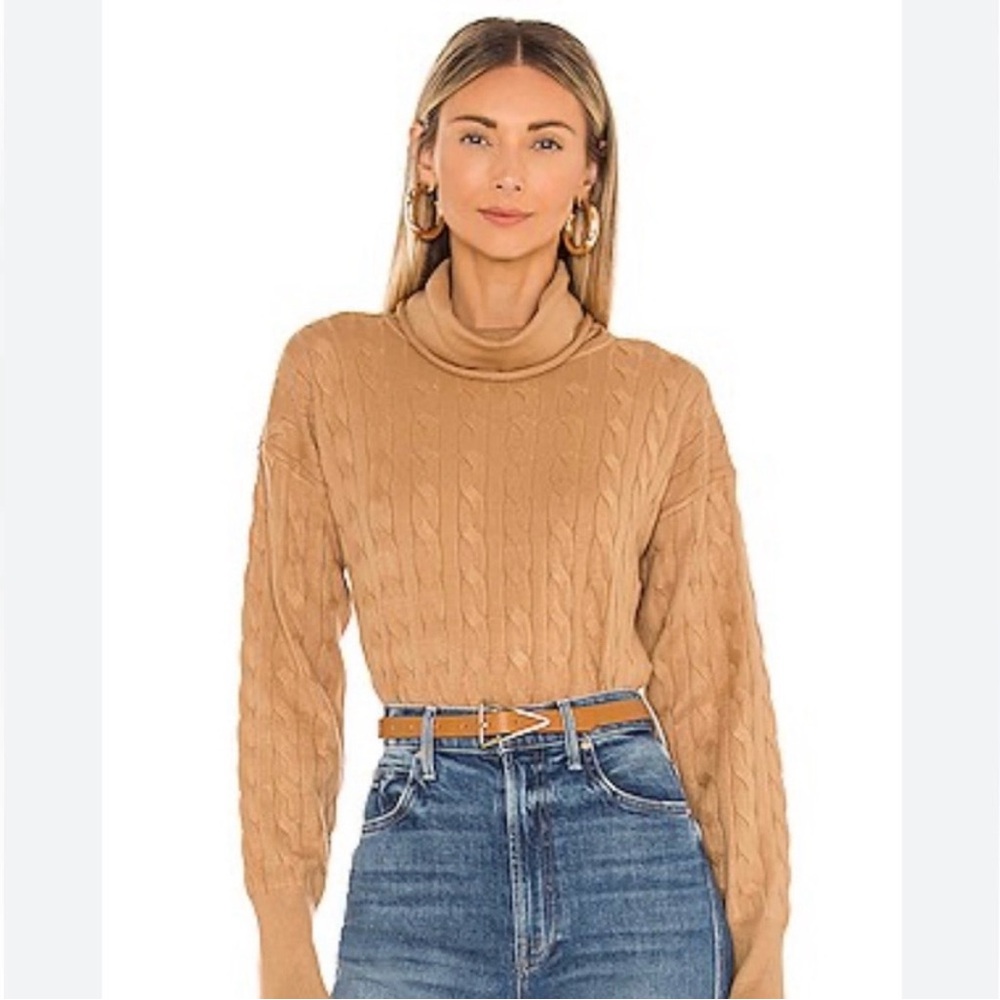 Veronica Beard Lova Cable Knit Sweater Medium Cowl Neck Camel Tan ~ $350